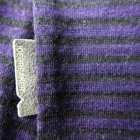 IceBreaker Dark Purple Striped Merino Wool Long Sleeve Knit Tee Top V Neck M - Picture 4 of 6